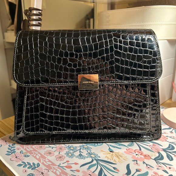 Anine Bing - Felix Black Croc Leather Bag - Picture 1 of 12
